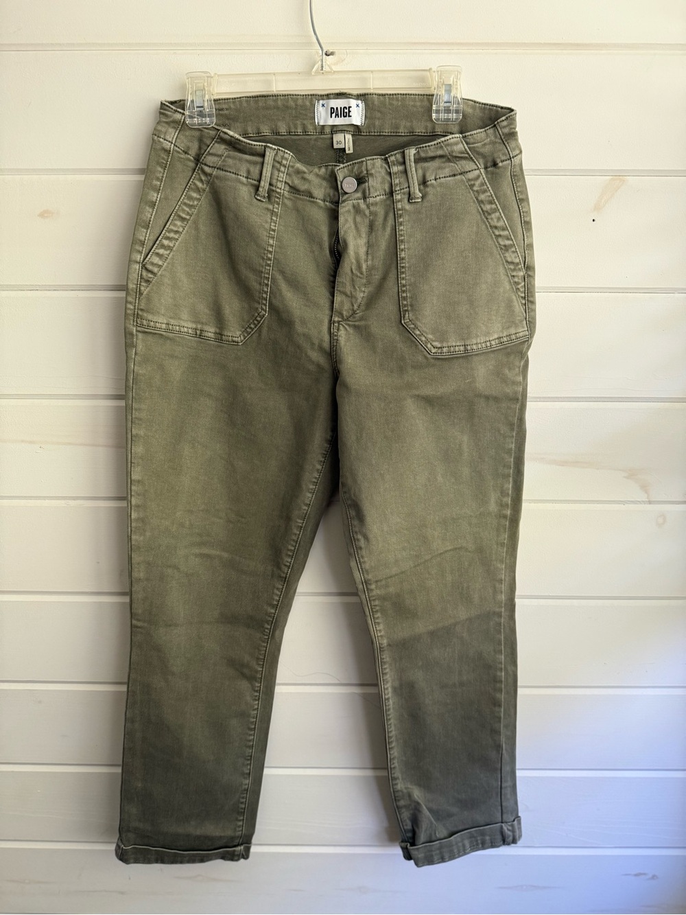 PAIGE Olive Green Cropped Utility Pants